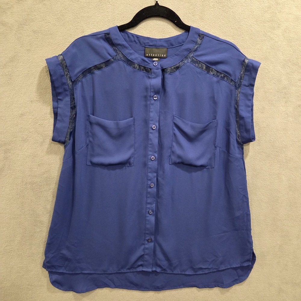 Attention Short Sleeve Button‎ Shirt Top Blouse Women's Size Large Career Casual